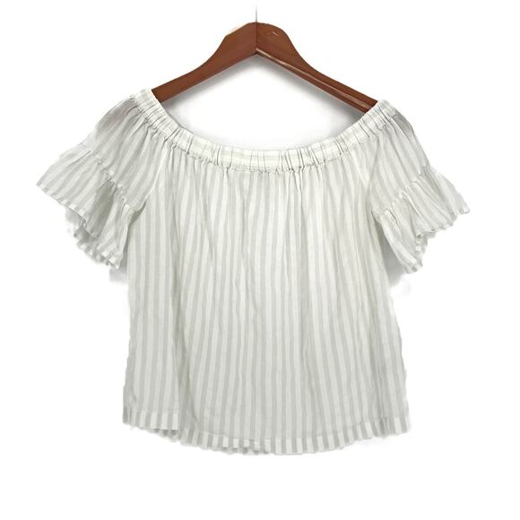 Madewell Striped Off-the-Shoulder Ruffle-Sleeve Top Sea Glass size Small - Picture 8 of 11